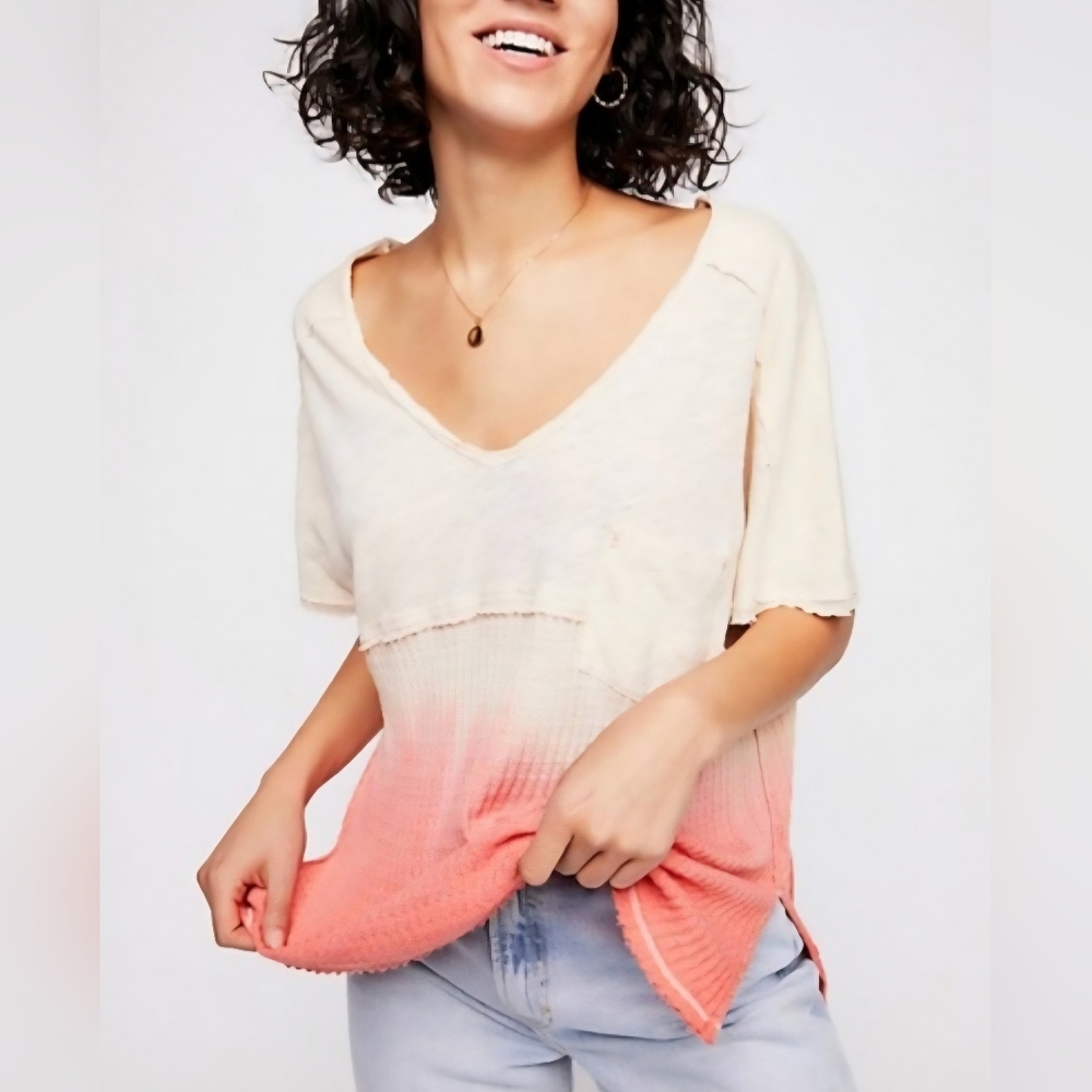 Free People We The Free Sundial Dip Dye Ombre Coral Top